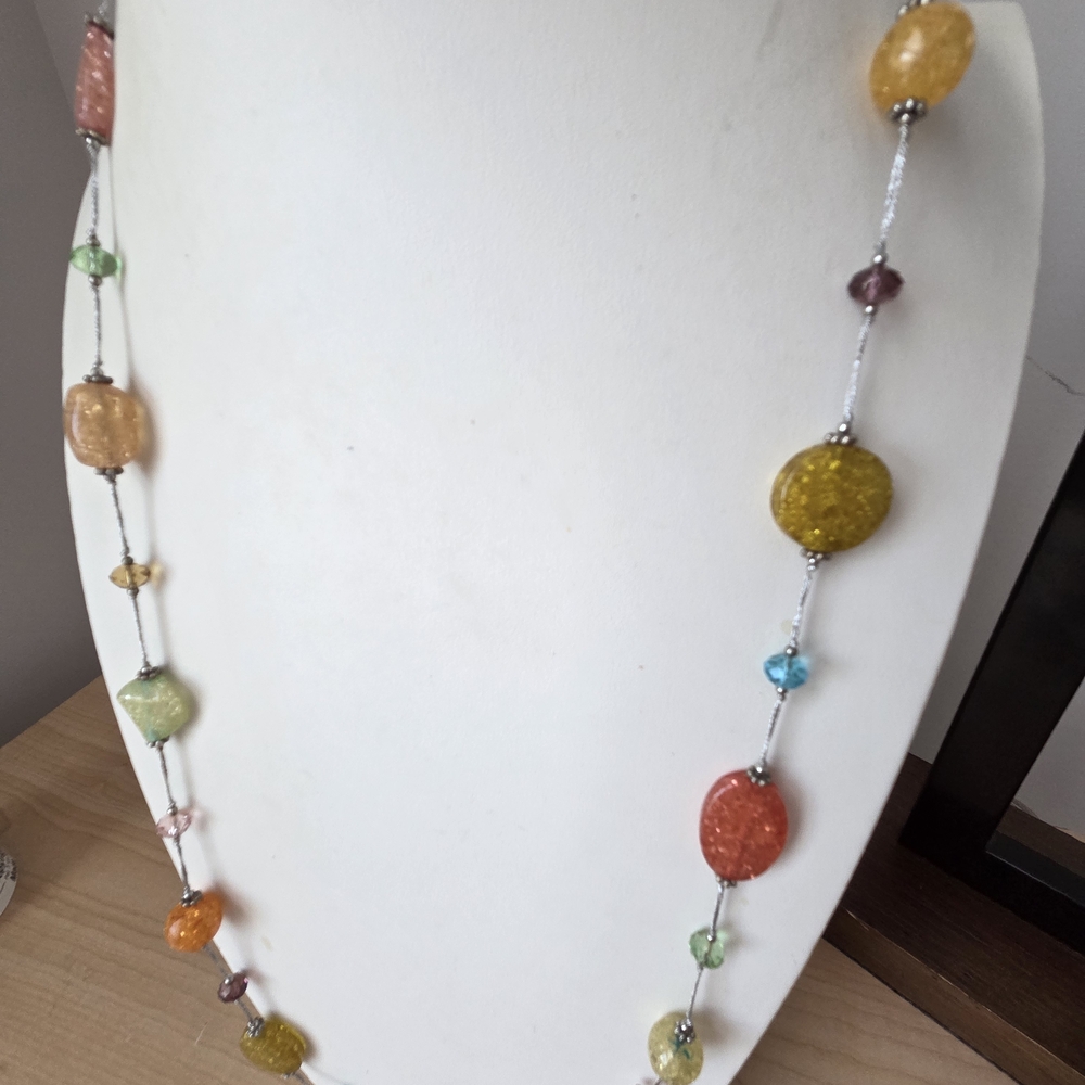 Premiere Designs Silver Tone Beaded Necklace- Lobster Clasp- Measures